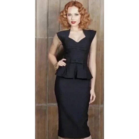 Stop Staring Dresses & Skirts - STOP STARING Black Obsession Sweetheart Peplum Retro Wiggle Dress 50s Rockabilly